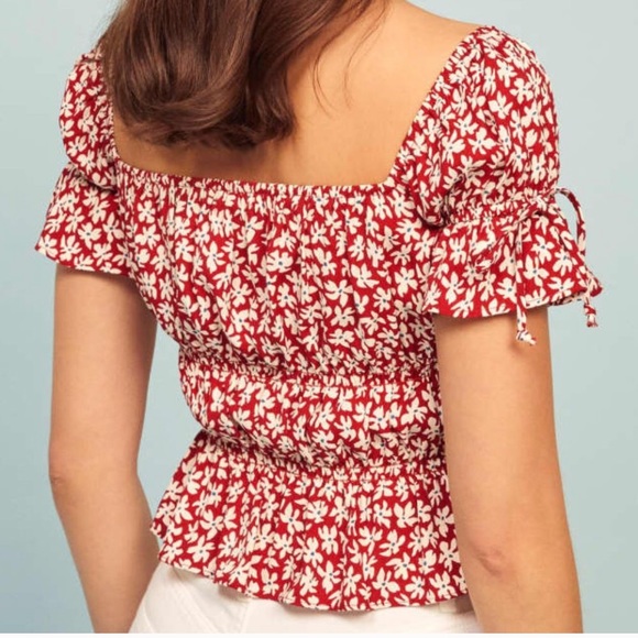 NWT Reformation Solis Top Red Floral Smocked Crop Sz: XL - Picture 4 of 9